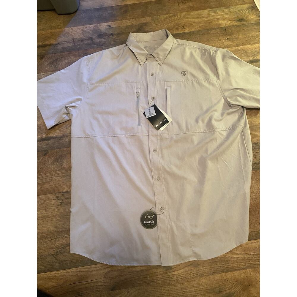 Ariat Tek Mens Button Up Shirt Short Sleeve Gray Geometric Work Vented Size XL